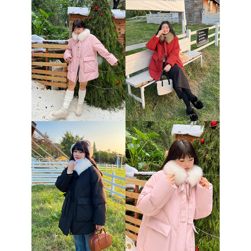 DM100大码女装微胖mm冬保暖真狐狸毛三防羽绒服中长版外套 - 图3