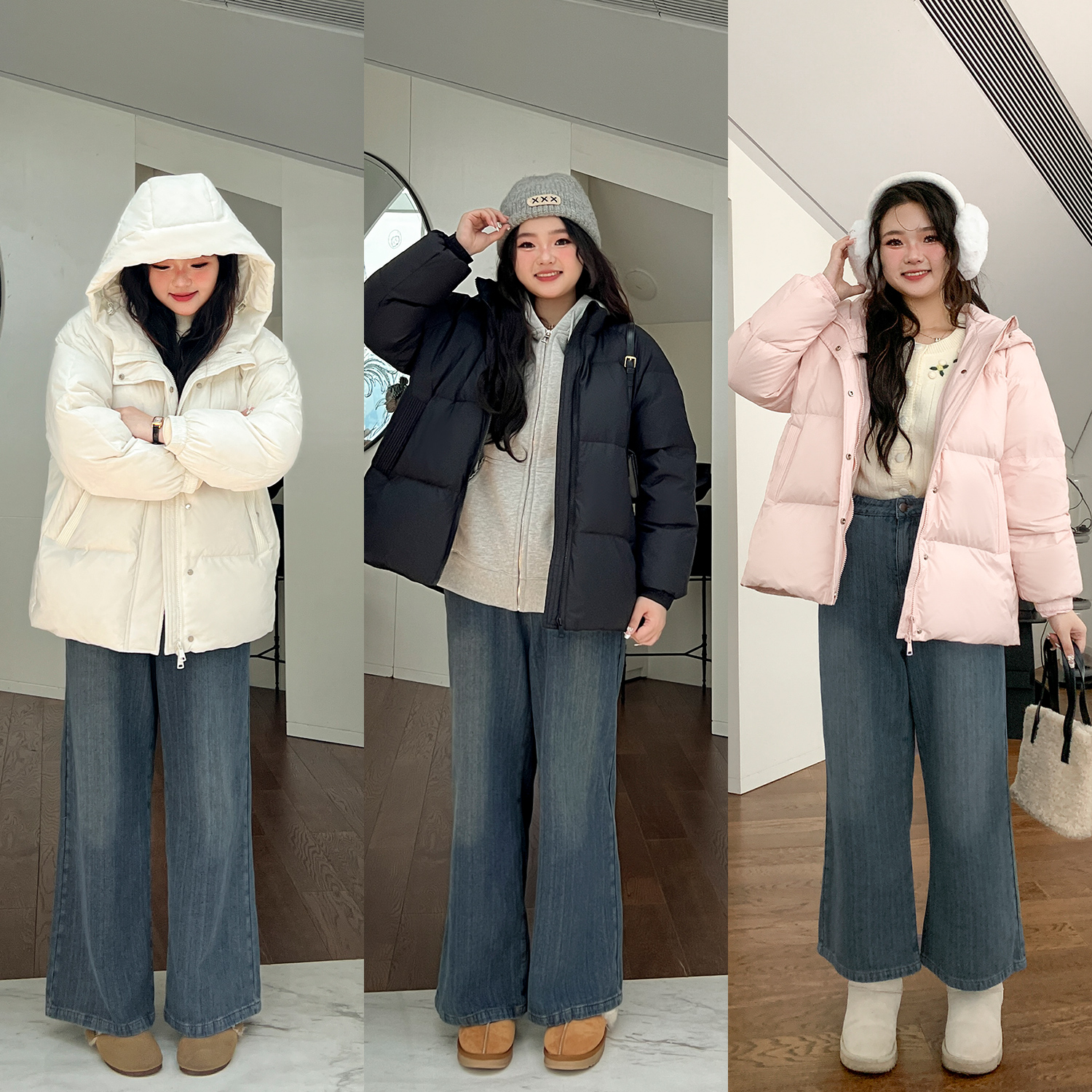 DM100大码女装微胖mm冬显瘦高腰遮胯直筒裤内里磨毛牛仔裤裤子 - 图0