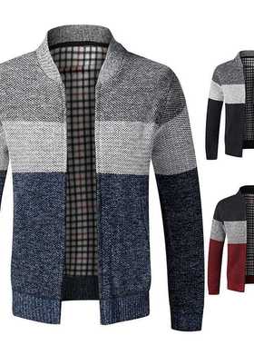 Men's Cardigan Sweater Fall Winter Plush Thickening Solid Co