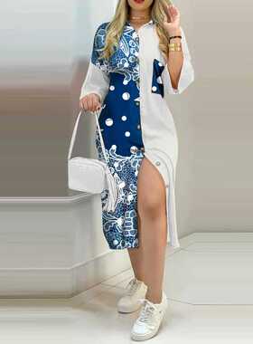 Ladies Dress Fashion Color Matching Slim Short-Sleeved Shirt