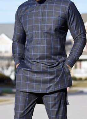 African Clothing For Man Dashiki Style Men's Plaid Shirts an