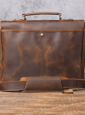Luufan Men's Briefcase Genuine Leather A4 File Document Hand