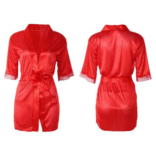 Women's Short Kimono Style V-Neck Bathrobe Plain Dressing Go - 图3