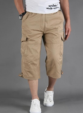 2021 Summer Men's Casual Cotton Cargo Shorts Long Le