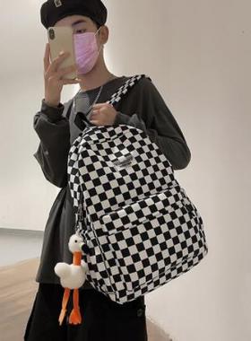 Checkerboard backpack men's and women's black and white plai