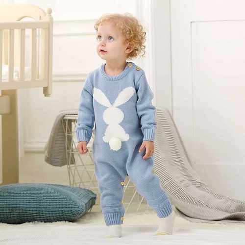 Baby Rompers Cute Rabbit Pom Pom Newborn Toddler Jumpsuit Ou - 图2