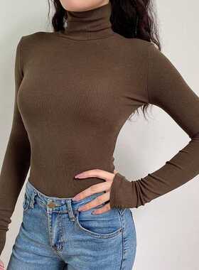 Casual Solid Skinny Turtleneck Long Sleeve Bodysuit Warm Bas