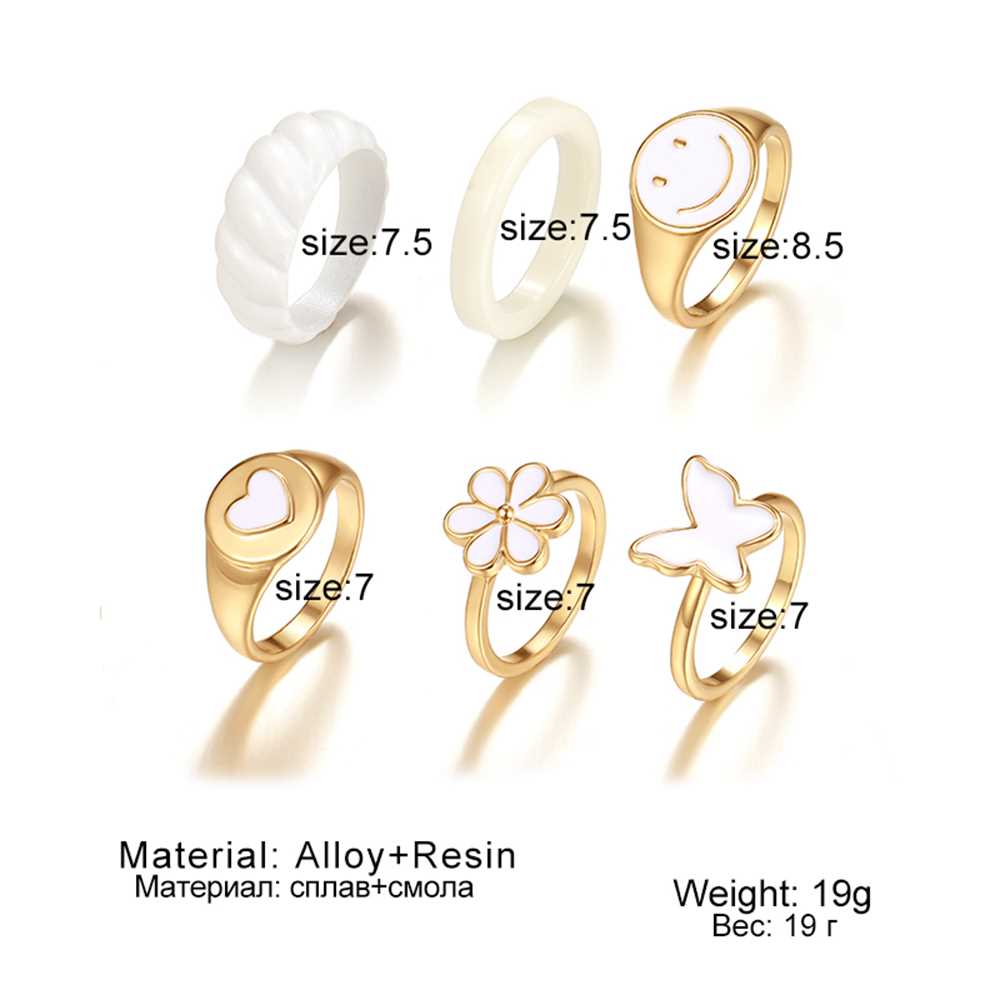 KISS WIFE Vintage Golden Heart Smile Rings Set for Women Ins - 图0