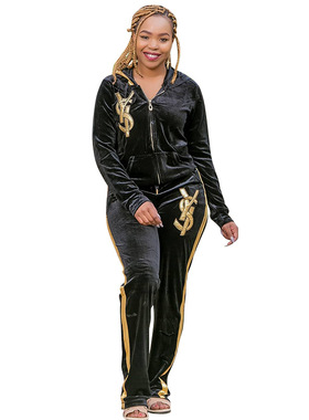 African Dashiki Velvet Two Piece Sets Women Tops And Skinny
