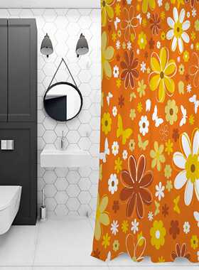 Orange Little Daisy Shower Curtains for Bathroom Waterproof