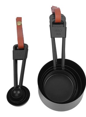 9PCS Black Stainless Steel Measuring Cups Set Coffee Spoon w