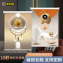 Customize light and luxurious new Chinese hand lift all shading roller shutter painting office book room living-room Bedroom free of perforated curtains