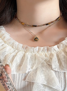 秋冬复古美拉德虎眼石串珠项链女