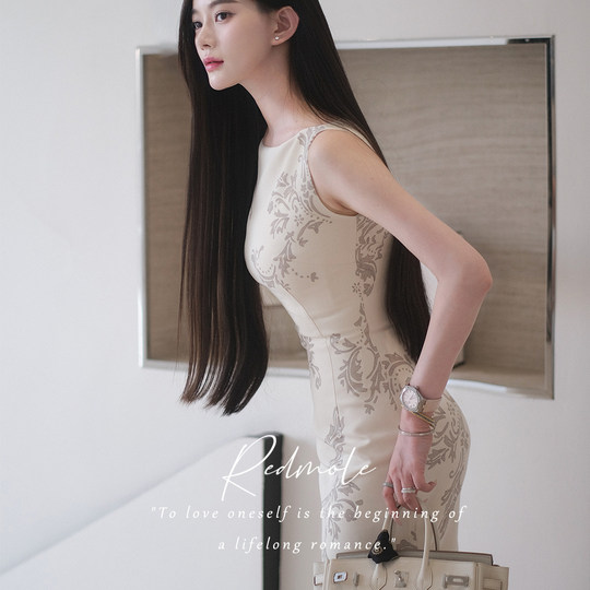 Redmole【汝白素雅】天丝醋酸｜原创手绘藤蔓印花｜背心连衣裙