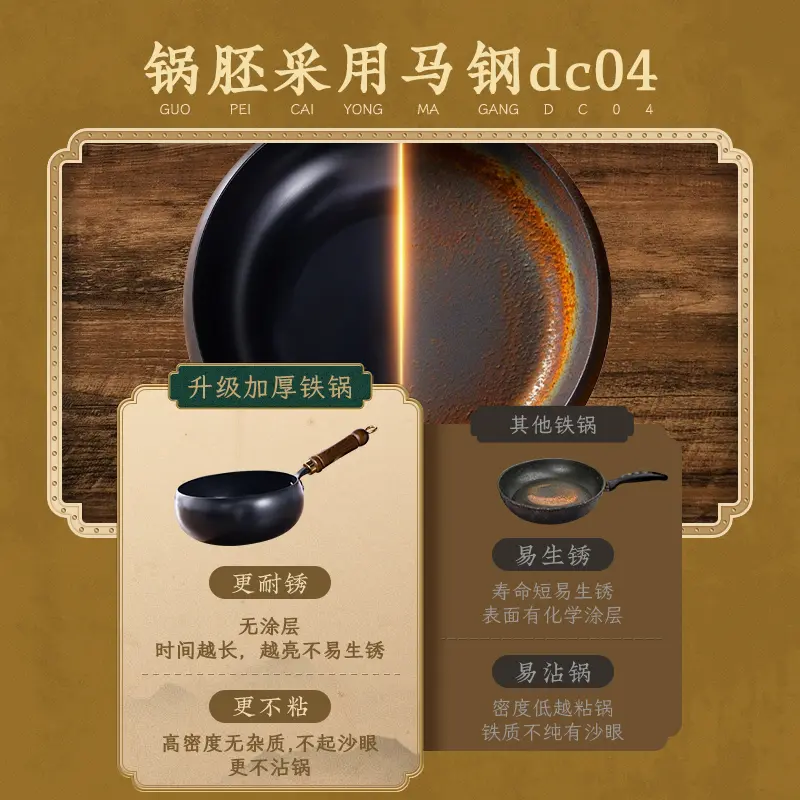 梦创铁锅家用古法大肚锅无涂层不粘锅家用平底炒菜锅免开锅煤气灶,淘宝优惠券,粉丝福利购,淘宝优惠卷