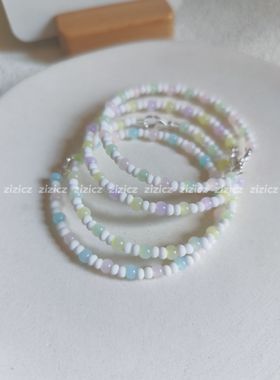 zizicz 小众原创仿猫眼米珠糖果浅色冰透女手链森系甜美学生礼物