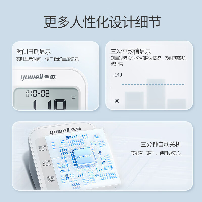 鱼跃电子血压计YE655A上臂式家用药房智能血压测量仪器BC语音播报