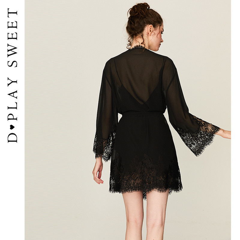 DPLAYSWEET法式轻奢蕾丝透视睡袍薄款睡衣舒适短款家居服晨袍新品,淘宝优惠券,粉丝福利购,淘宝优惠卷