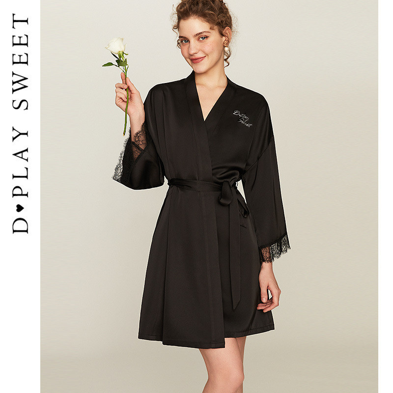 DPLAYSWEET性感睡衣女性感蕾丝吊带睡袍睡衣黑色睡裙晨袍2026春季,淘宝优惠券,粉丝福利购,淘宝优惠卷