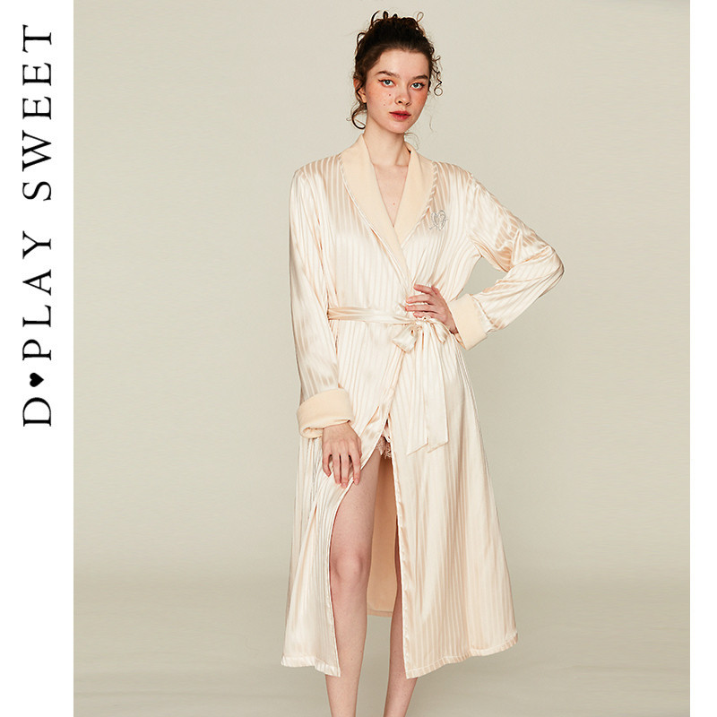 DPLAYSWEET【舒暖绒】轻奢缎面加绒浴袍晨袍舒适银狐绒保暖睡袍,淘宝优惠券,粉丝福利购,淘宝优惠卷