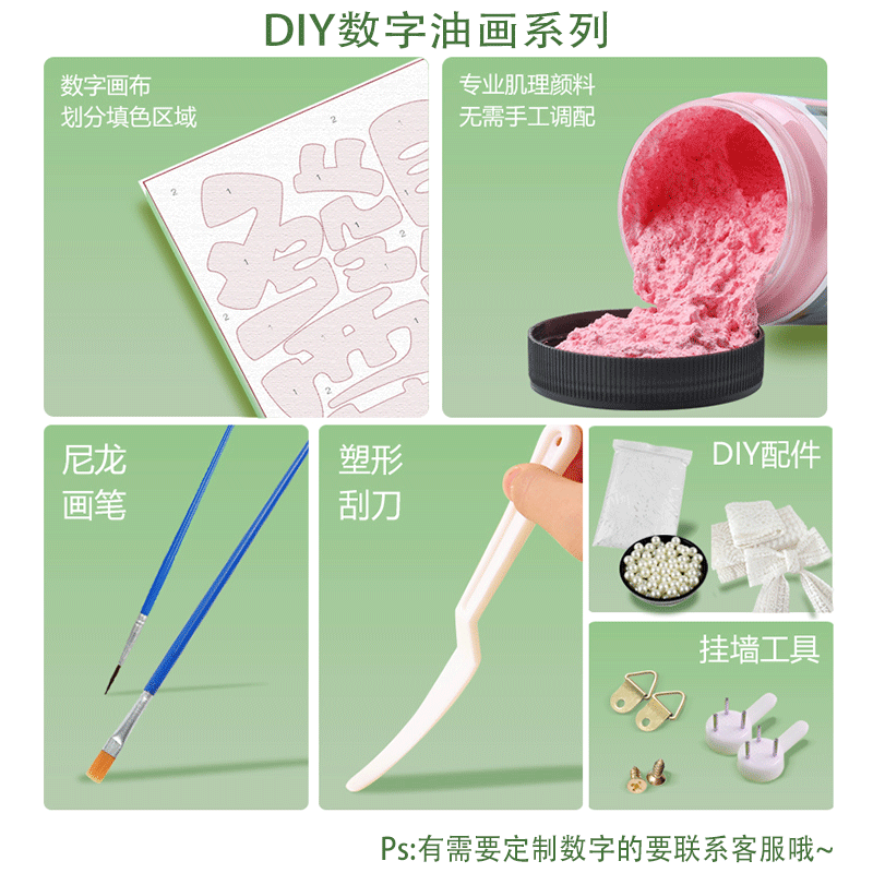 生日快乐四宫格立体肌理感礼物 DIY数字油画手工填色丙烯装饰挂画-图3