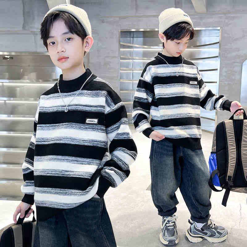 男童毛衣秋冬款2025新款中大童儿童男孩冬装打底衫冬季加厚潮条纹,淘宝优惠券,粉丝福利购,淘宝优惠卷