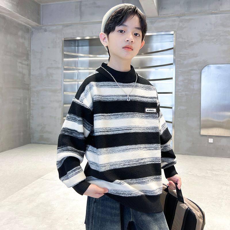 男童毛衣秋冬款2025新款中大童儿童男孩冬装打底衫冬季加厚潮条纹,淘宝优惠券,粉丝福利购,淘宝优惠卷
