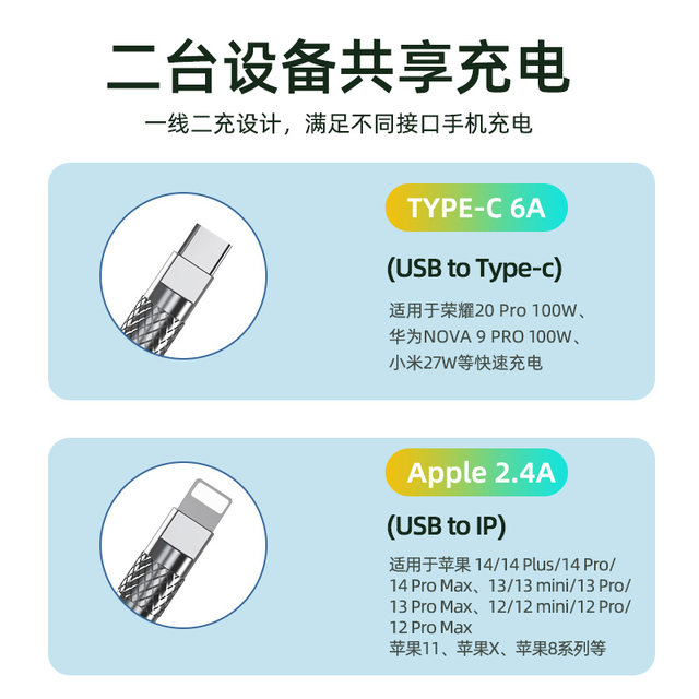 100w 2-in-1 6a fast charging data cable liquid silicone