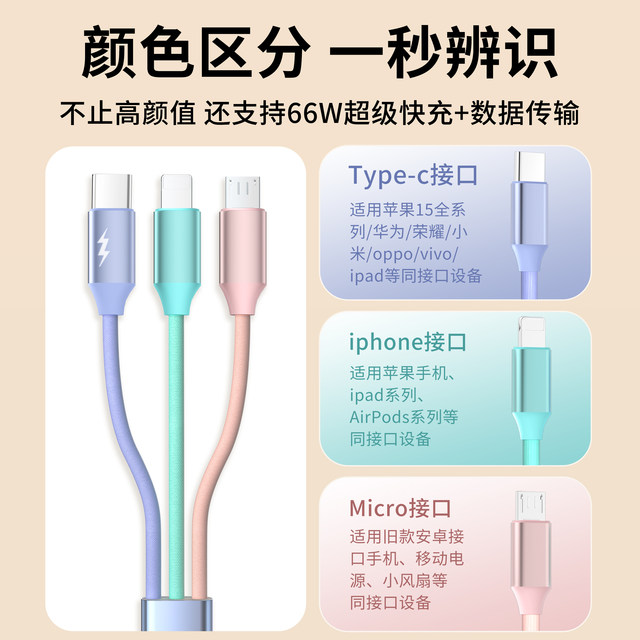 Yixingxing Type-C to one to three fast charging data cable