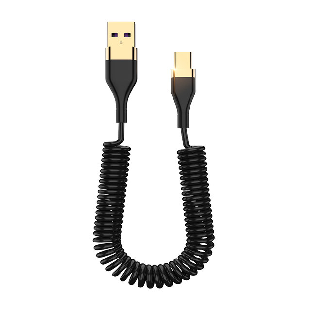 Motorcycle mounted three-in-one fast charging data cable spring cable