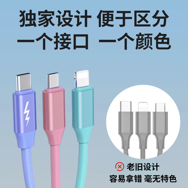 Male C to 1 to 3 Typec fast charging data cable