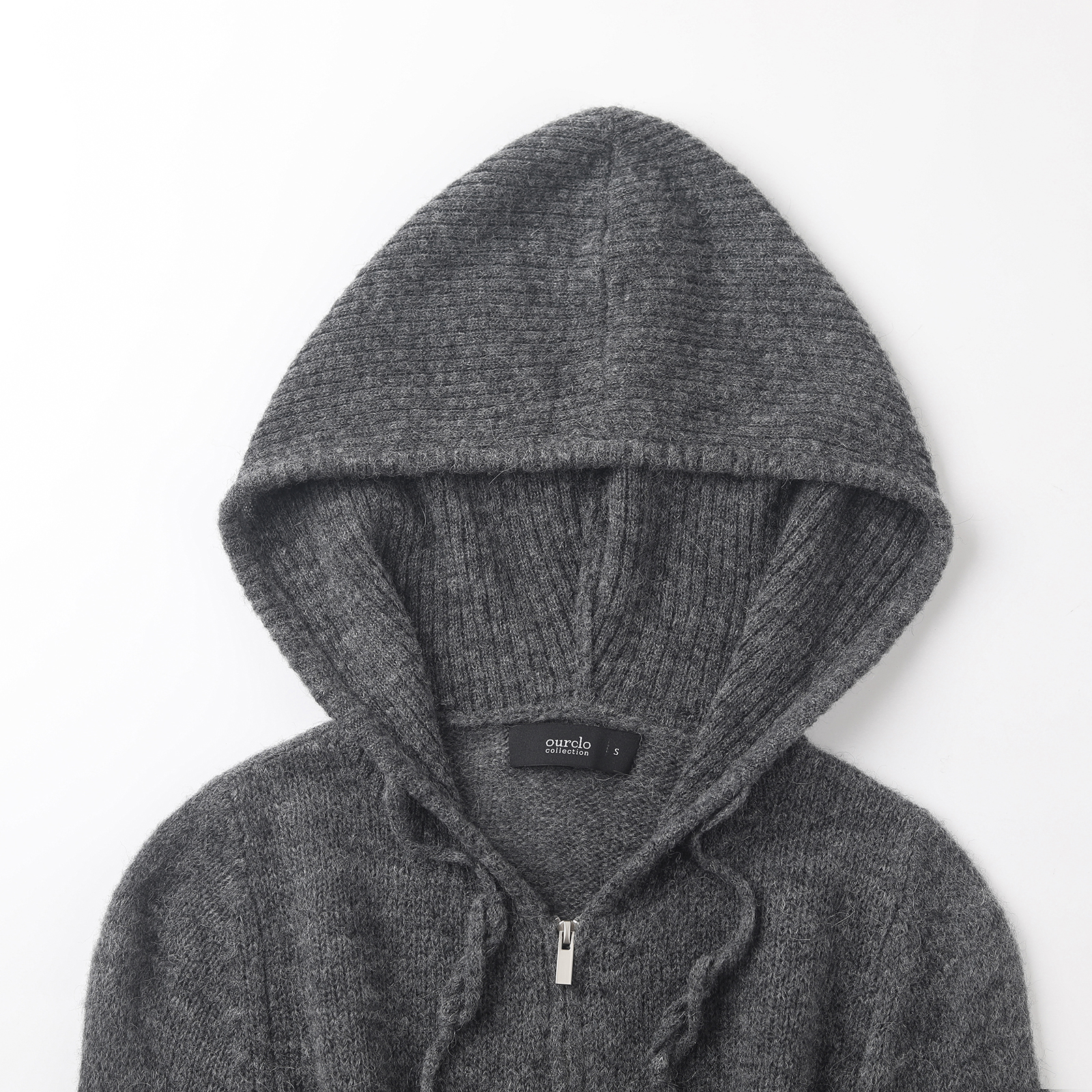 wana try羊驼毛羊毛连帽针织开衫2025秋冬新品灰色韩系简约上衣女 - 图0