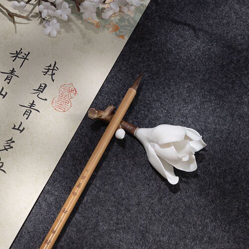 玉兰花梅花陶瓷毛笔架笔搁茶宠插香高颜值小装饰品文房四宝 - 图2