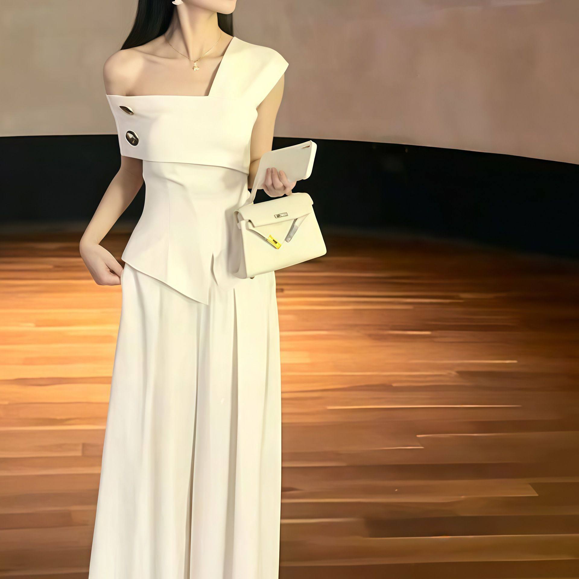 时尚套装女2026年夏季百搭新款设计感洋气露肩性感显瘦上衣阔腿裤,淘宝优惠券,粉丝福利购,淘宝优惠卷