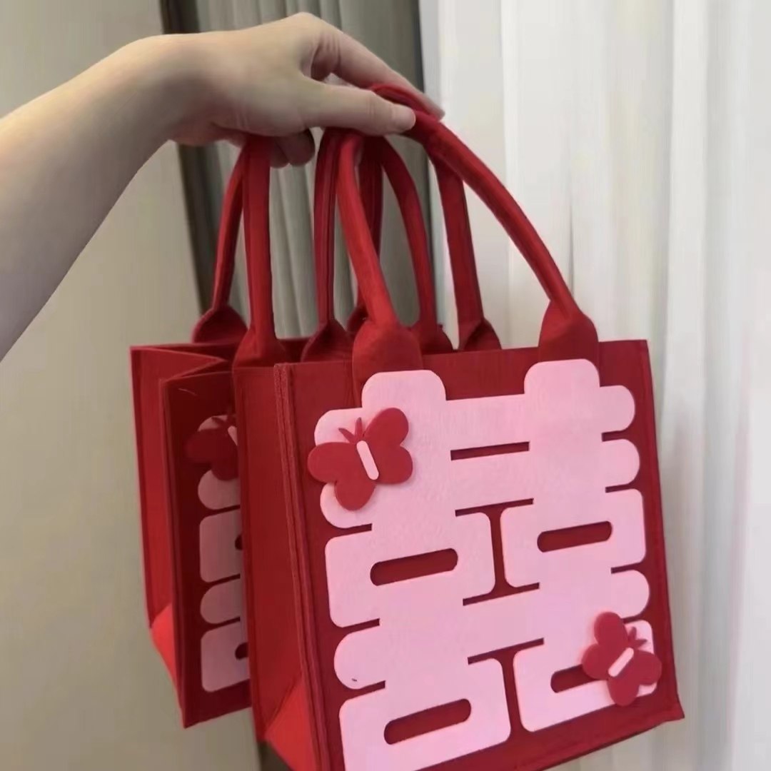 结婚伴手礼盒子空盒手提袋伴娘手提包小众高级实用植绒毛毡喜糖盒,淘宝优惠券,粉丝福利购,淘宝优惠卷