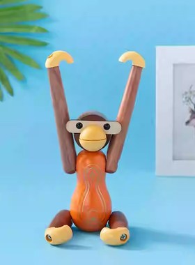 木质实木头木偶猴子书架摆件北欧风家居装饰品玄关创意儿童房挂件