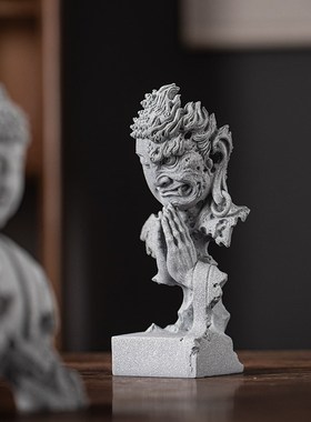 中式释迦牟尼佛像摆件创意佛魔一念之间鱼缸造景园艺茶室桌面装饰