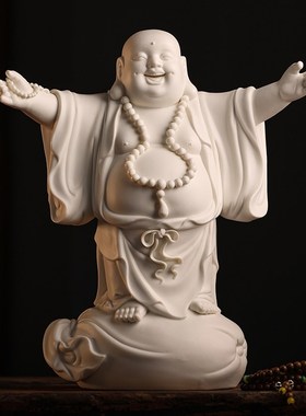 新中式大肚弥勒陶瓷摆件客厅玄关办公室装饰品禅意办公室开业礼品