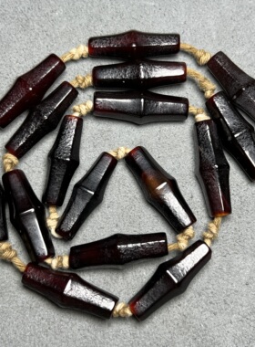 辽金老玛瑙黑红老玛瑙勒子六棱竹节项链挂绳文玩老珠子挂饰收藏