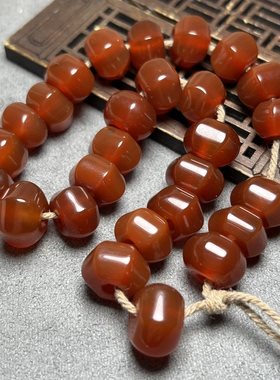 酒红老玛瑙六角大孔红玛瑙天然六棱灯笼珠桶珠腰珠顶珠文玩配饰