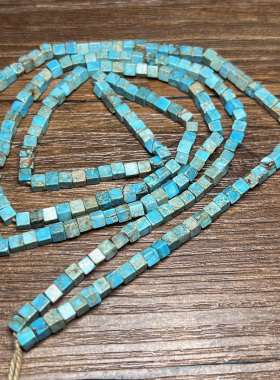古玩老珠子湖蓝原石绿松石算盘珠手工制作手串佛珠耳环项链配饰