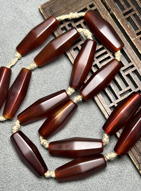 古玩老珠子辽金老酒红玛瑙天然六棱勒子天珠背云佛珠文玩珠串配饰