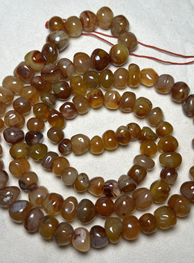 古玩收藏尼泊尔天然色老红玛瑙冰飘随型瓜珠老珠子项链手链配珠