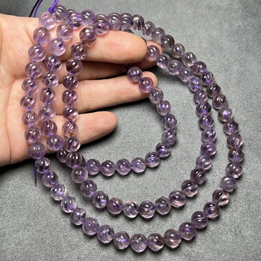 尼泊尔喜马拉雅老紫水晶佛珠项链老紫水晶扭纹s瓜珠108颗链珠水晶