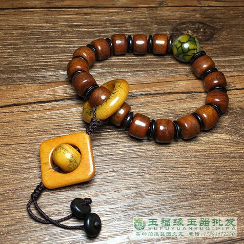 文玩真品天然西藏牦牛骨时来运转手串手链配天珠加牛骨跑环 - 图0