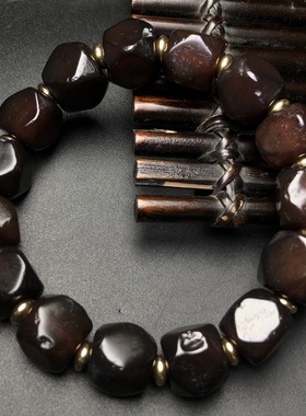 复古天然糖色手工玛瑙手串藏系糖玛瑙藏八棱桶隔鼓珠多宝手串手链