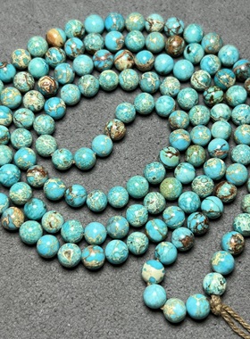 古玩老珠优化绿松石帝皇松石蓝好意境特色6m项链手串文玩佛珠配饰