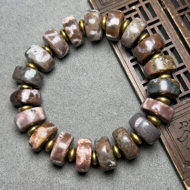 玛瑙象雄镶蚀天珠手串切片塔珠隔片风化朱砂点天珠药片手串手链