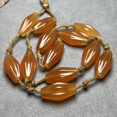 高古老红黄玛瑙长瓜棱珠玛瑙手链天然西周老型管珠手串佛珠配饰