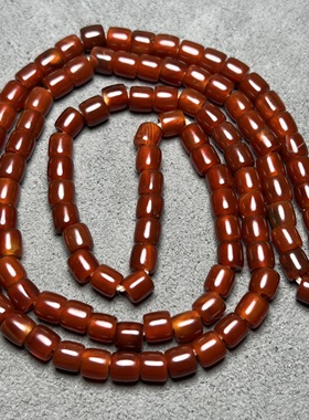 西亚老珠子满色红色大孔直切108老玛瑙桶珠项链手串手链佛珠配珠